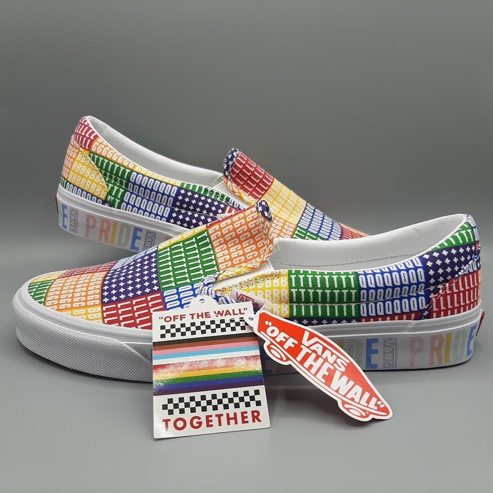 New Vans Classic Slip-On Gay Pride LGBTQ LGBT Rainbow Color Slip Ons SMALL MARK